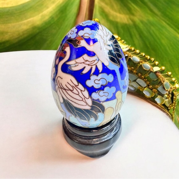 Chinese Cloisonné Enamel Egg & Wooden Stand - Picture 2 of 11